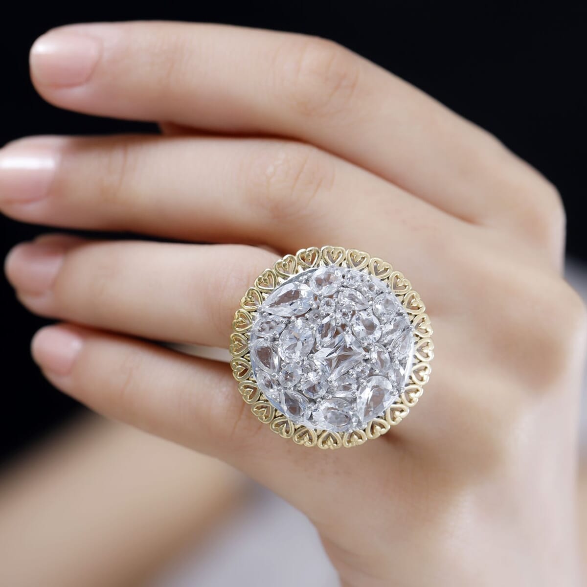 Brazilian Petalite Vintage Glamour Ring in 18K Vermeil YG and Rhodium Over Sterling Silver (Size 9.0) 6.50 ctw image number 2