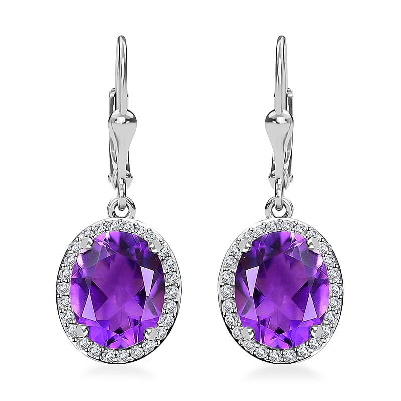 Premium Moroccan Amethyst and White Zircon 5.20 ctw Lever Back Earrings in Platinum Over Sterling Silver