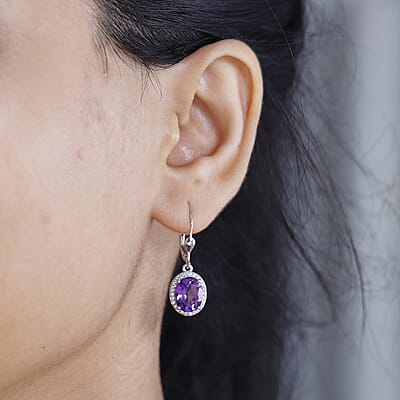 Premium Moroccan Amethyst and White Zircon 5.20 ctw Lever Back Earrings in Platinum Over Sterling Silver