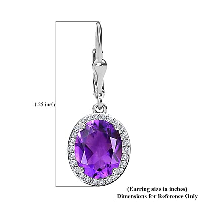 Premium Moroccan Amethyst and White Zircon 5.20 ctw Lever Back Earrings in Platinum Over Sterling Silver