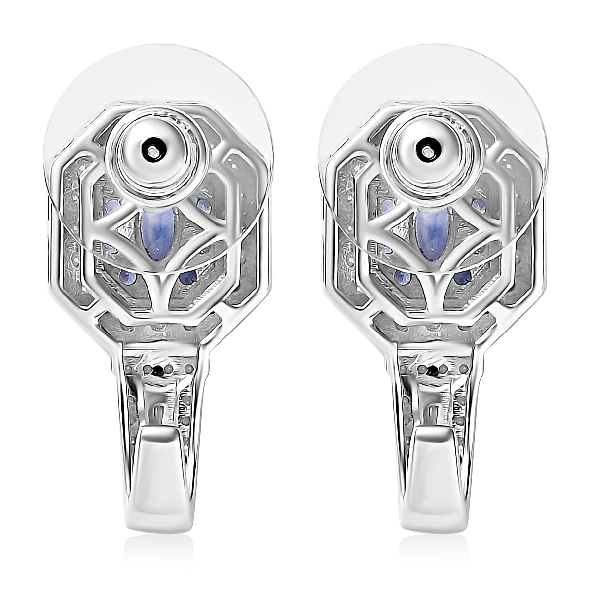 Ceylon Blue Sapphire and Moissanite 2.20 ctw Earrings in Platinum Over Sterling Silver