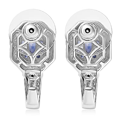 Ceylon Blue Sapphire and Moissanite 2.20 ctw Earrings in Platinum Over Sterling Silver