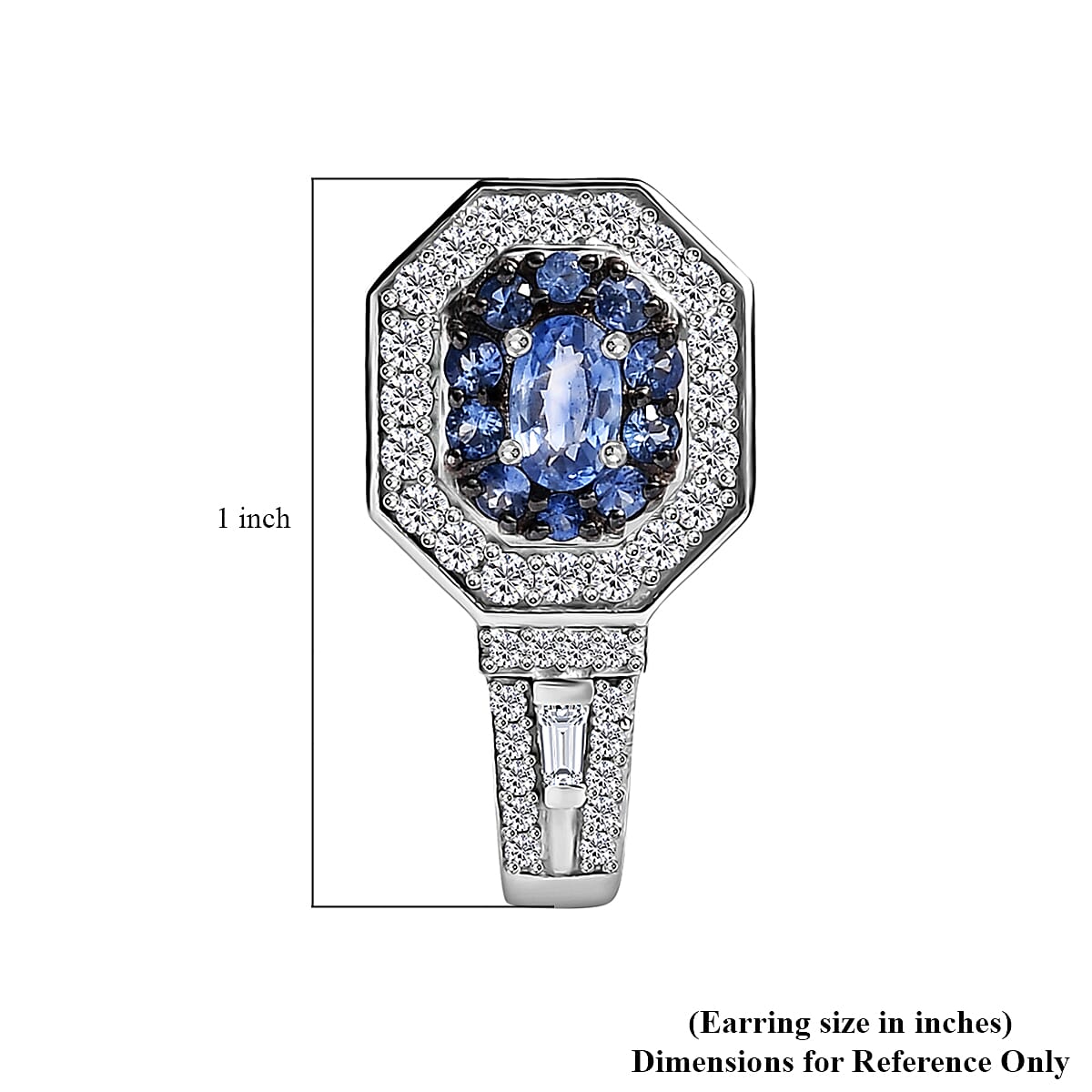 Ceylon Blue Sapphire and Moissanite 2.20 ctw Earrings in Platinum Over Sterling Silver