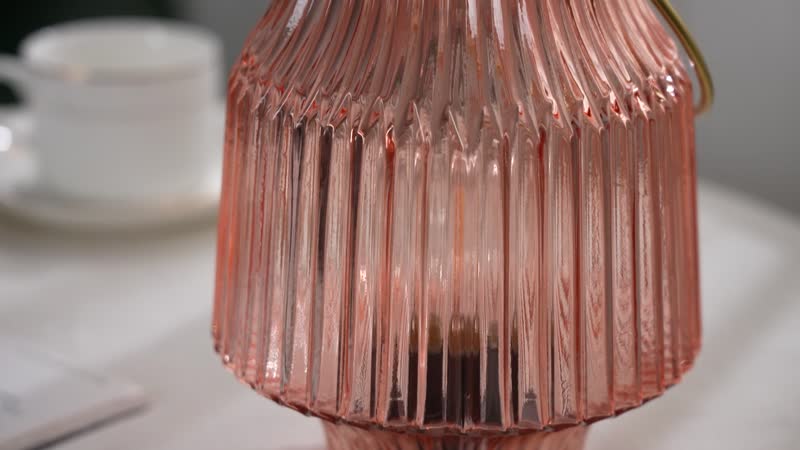 Champagne Ribbed Glass Lamp with a Bulb (2xAAA Battery not include)