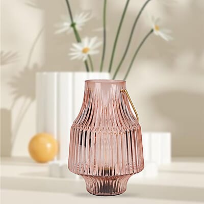 Champagne Ribbed Glass Lamp with a Bulb (2xAAA Battery Not Include)