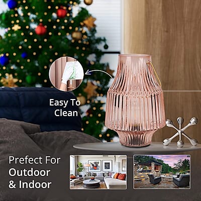 Champagne Ribbed Glass Lamp with a Bulb (2xAAA Battery Not Include)