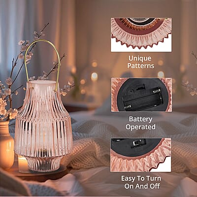 Champagne Ribbed Glass Lamp with a Bulb (2xAAA Battery Not Include)