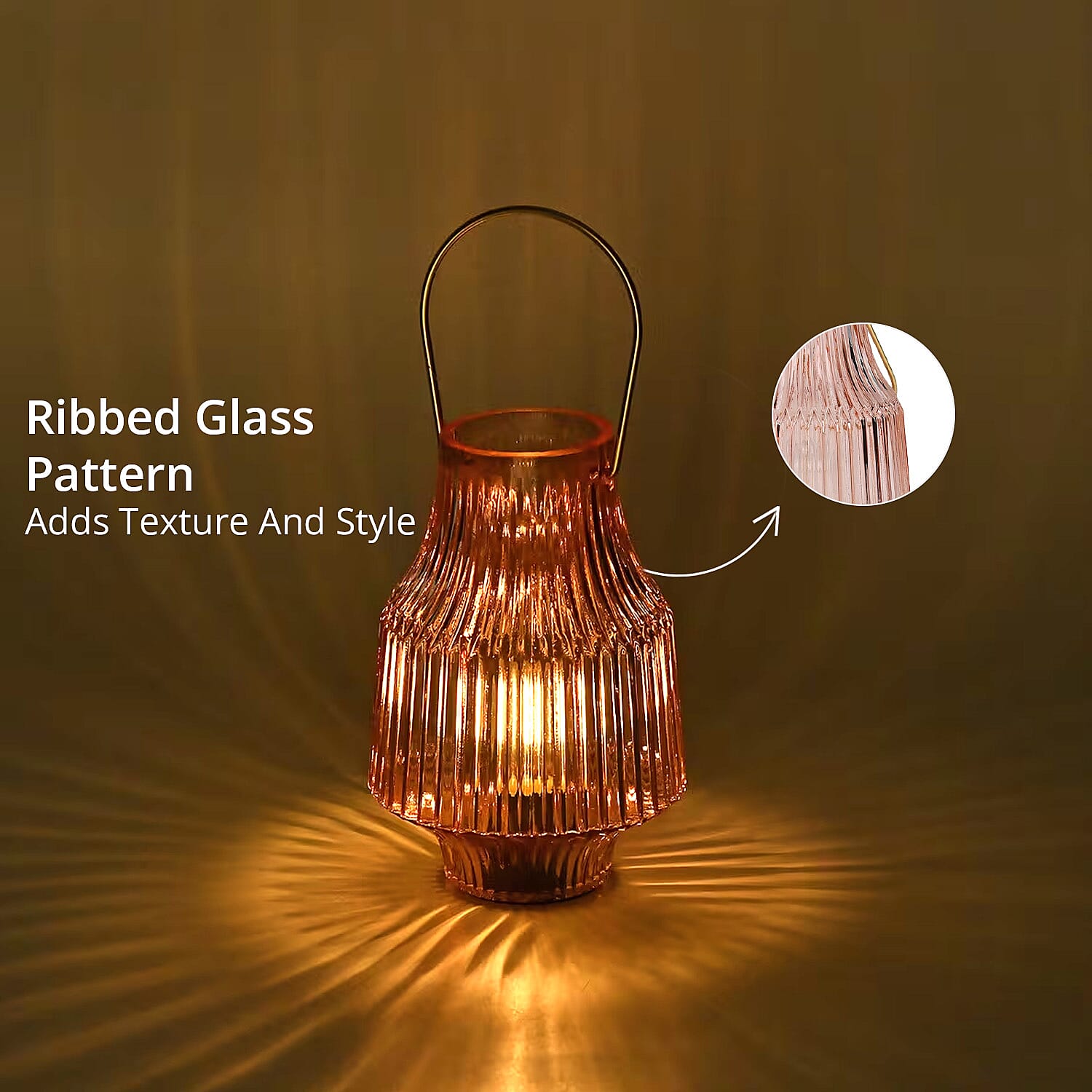 Champagne Ribbed Glass Lamp with a Bulb (2xAAA Battery Not Include)