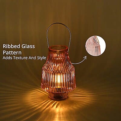 Champagne Ribbed Glass Lamp with a Bulb (2xAAA Battery Not Include)