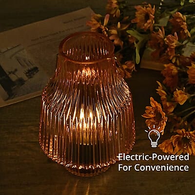 Champagne Ribbed Glass Lamp with a Bulb (2xAAA Battery Not Include)