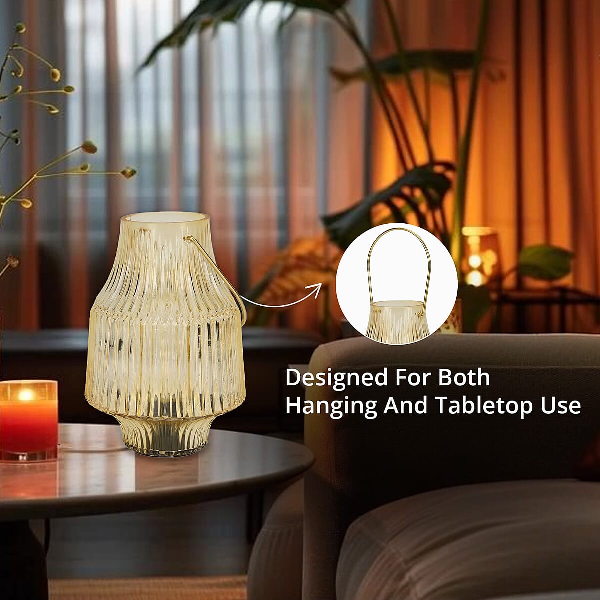 Yellow Ribbed Glass Lamp with a Bulb (2xAAA Battery not include) image number 4