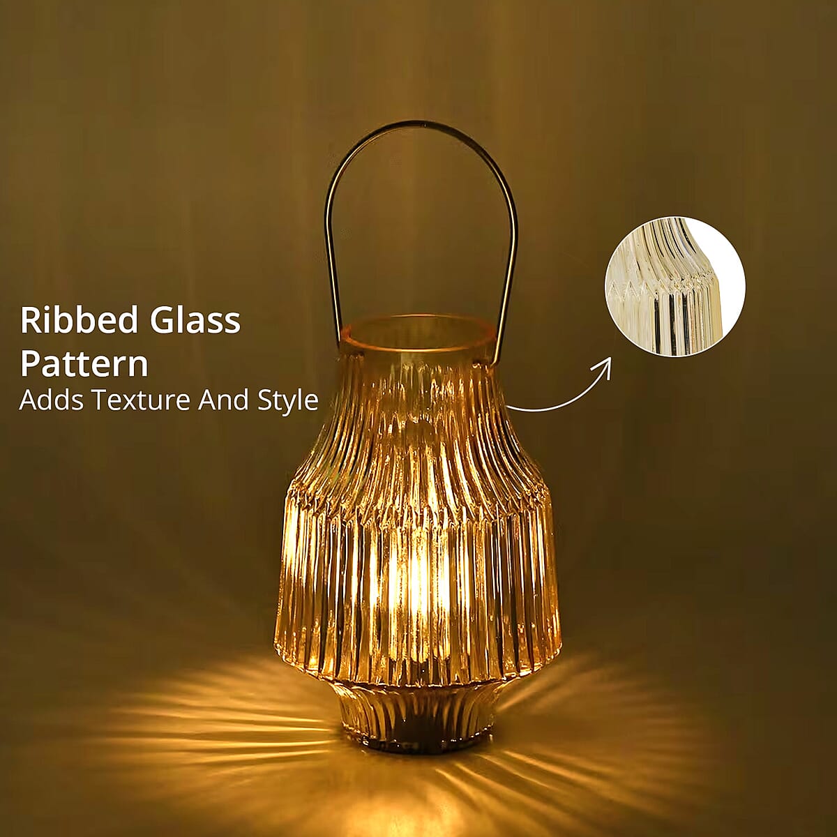 Yellow Ribbed Glass Lamp with a Bulb (2xAAA Battery not include) image number 5