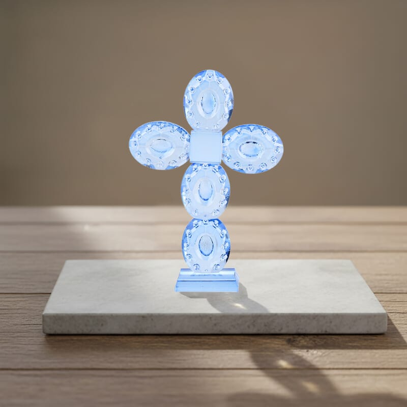 Livmore Blue Decorative Transparent Crystal Cross