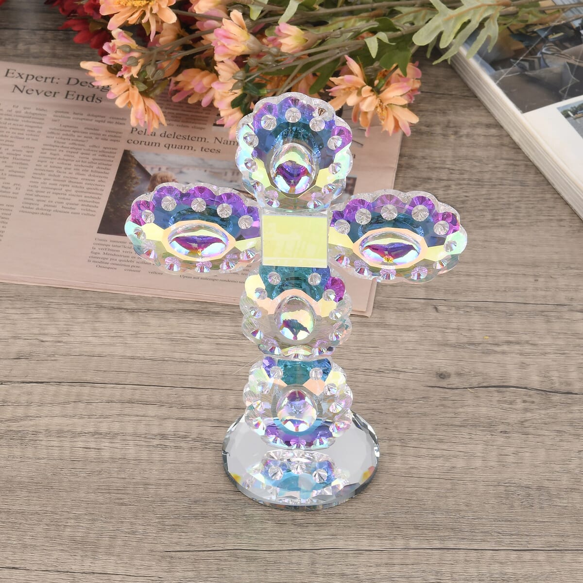 Aurora Borealis Decorative Transparent Crystal Cross image number 1