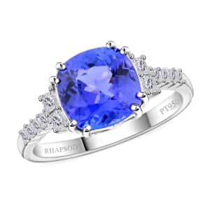Certified & Appraised Rhapsody 950 Platinum AAAA Tanzanite and E-F VS Diamond Ring (Size 6.0) 5 Grams 4.00 ctw With Free Tanzanite Book 