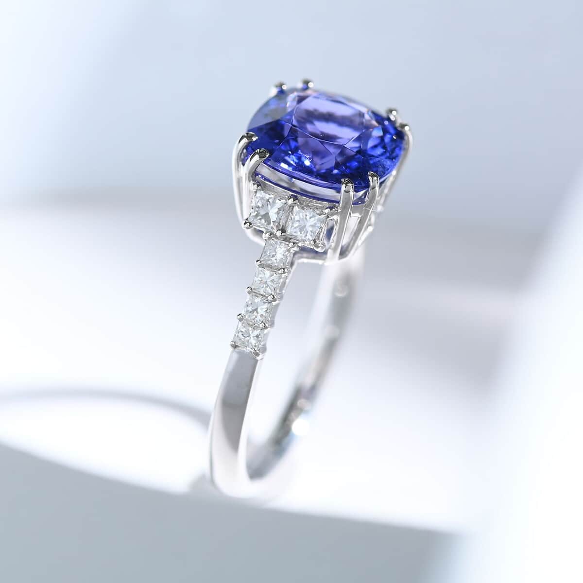 Certified & Appraised Rhapsody 950 Platinum AAAA Tanzanite and E-F VS Diamond Ring (Size 6.0) 5 Grams 4.00 ctw With Free Tanzanite Book image number 1