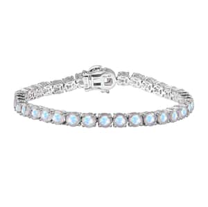 Moon Glow Moonstone and White Zircon Tennis Bracelet in Rhodium Over Sterling Silver (7.25 In) 17.75 ctw