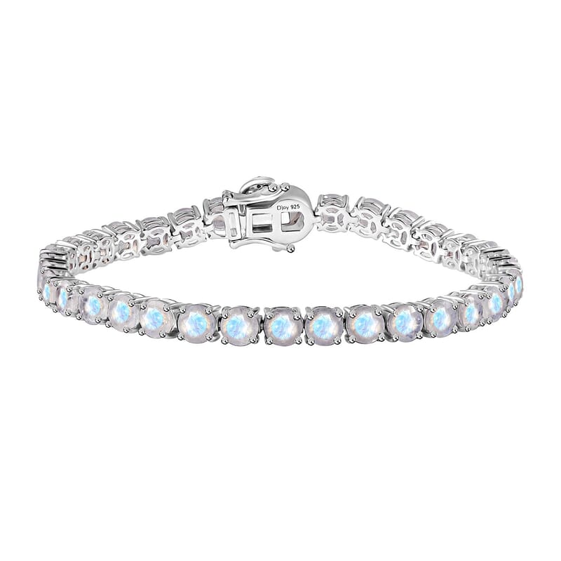 Moon Glow Moonstone and White Zircon Tennis Bracelet in Rhodium Over Sterling Silver (7.25 In) 17.75 ctw