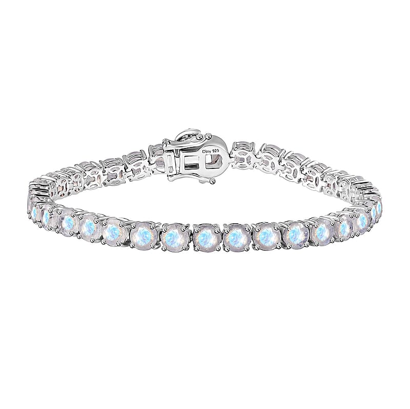 Moon Glow Moonstone and White Zircon Tennis Bracelet in Rhodium Over Sterling Silver (7.25 In) 17.75 ctw