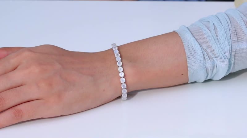 Moon Glow Moonstone, White Zircon Tennis Bracelet in Rhodium Over Sterling Silver (7.25 In) 17.75 ctw