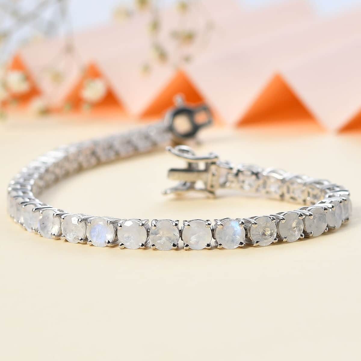 Moon Glow Moonstone and White Zircon Tennis Bracelet in Rhodium Over Sterling Silver (7.25 In) 17.75 ctw image number 1