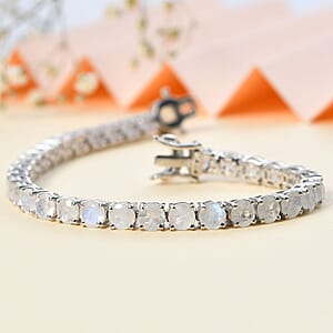 Moon Glow Moonstone and White Zircon Tennis Bracelet in Rhodium Over Sterling Silver (7.25 In) 17.75 ctw