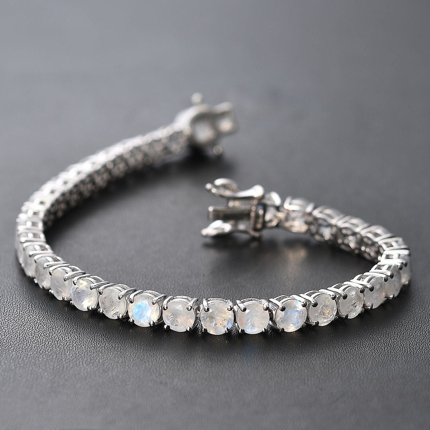 Moon Glow Moonstone and White Zircon Tennis Bracelet in Rhodium Over Sterling Silver (7.25 In) 17.75 ctw