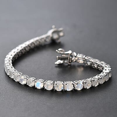 Moon Glow Moonstone and White Zircon Tennis Bracelet in Rhodium Over Sterling Silver (7.25 In) 17.75 ctw
