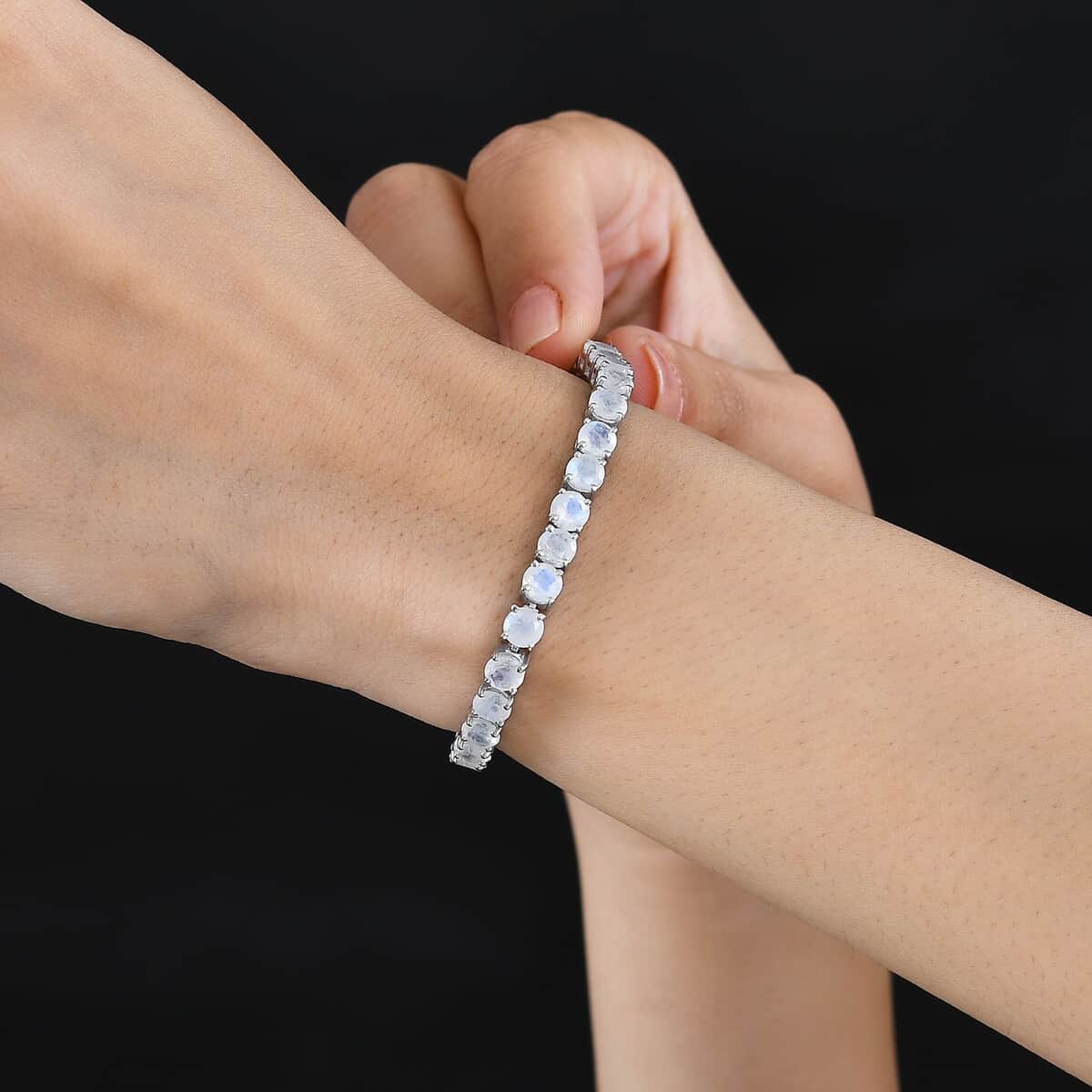 Moon Glow Moonstone and White Zircon Tennis Bracelet in Rhodium Over Sterling Silver (7.25 In) 17.75 ctw image number 3