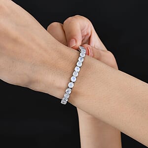Moon Glow Moonstone and White Zircon Tennis Bracelet in Rhodium Over Sterling Silver (7.25 In) 17.75 ctw