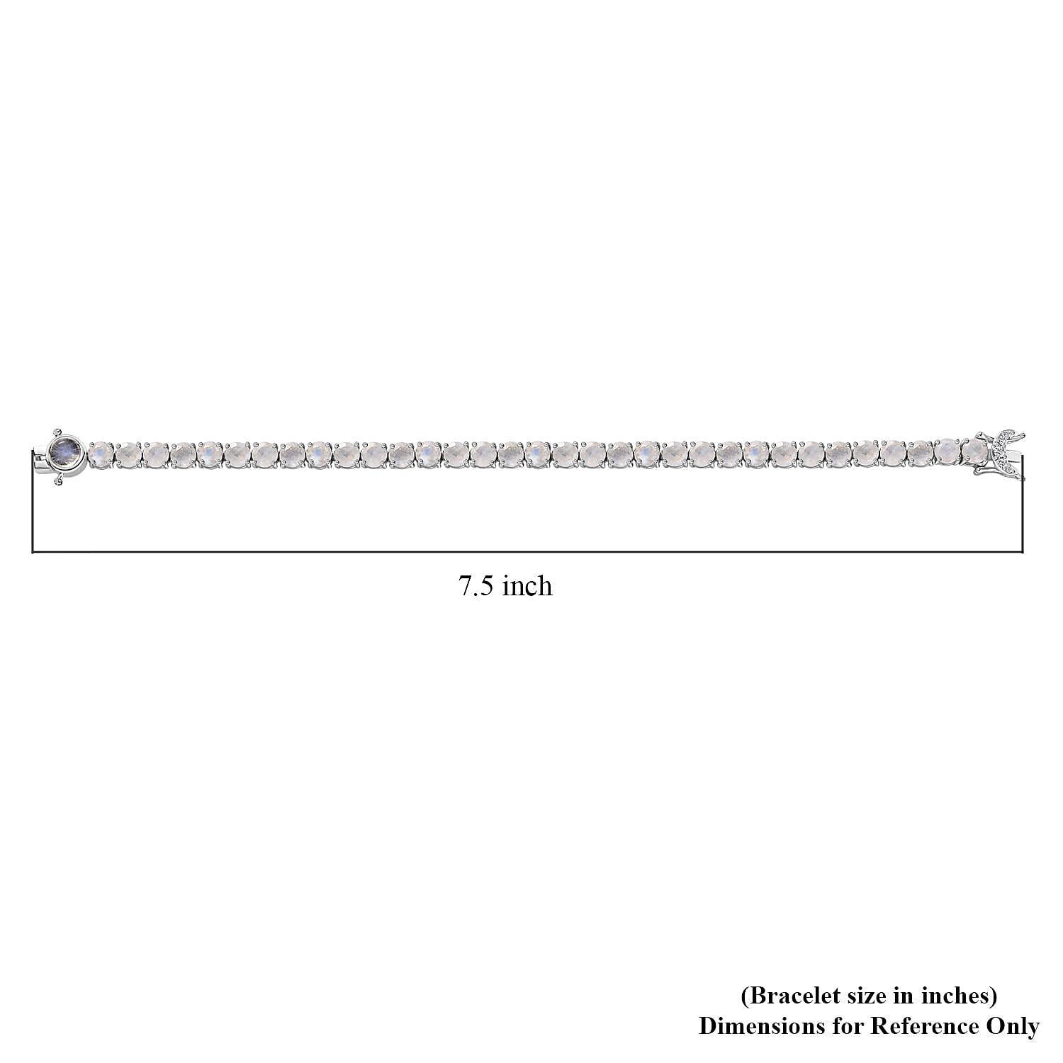 Moon Glow Moonstone and White Zircon Tennis Bracelet in Rhodium Over Sterling Silver (7.25 In) 17.75 ctw
