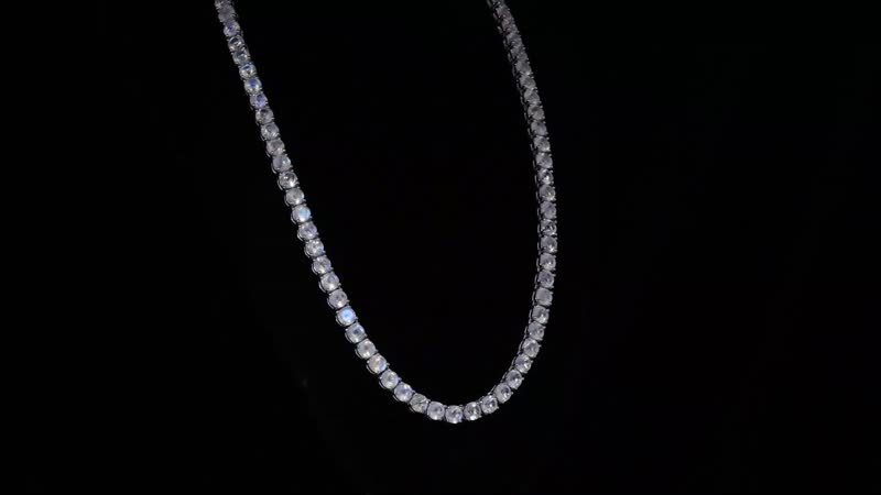 Moon Glow Moonstone and White Zircon Tennis Necklace 18 Inches in Rhodium Over Sterling Silver 45.60 ctw