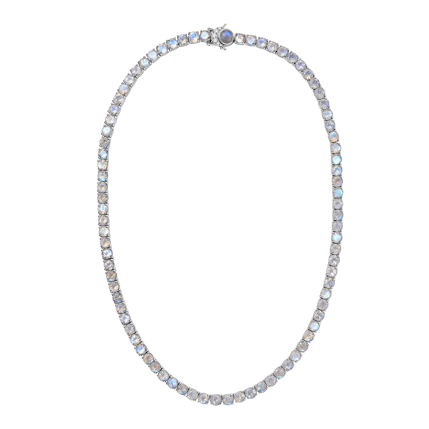 Moon Glow Moonstone and White Zircon Tennis Necklace 18 Inches in Rhodium Over Sterling Silver 45.60 ctw