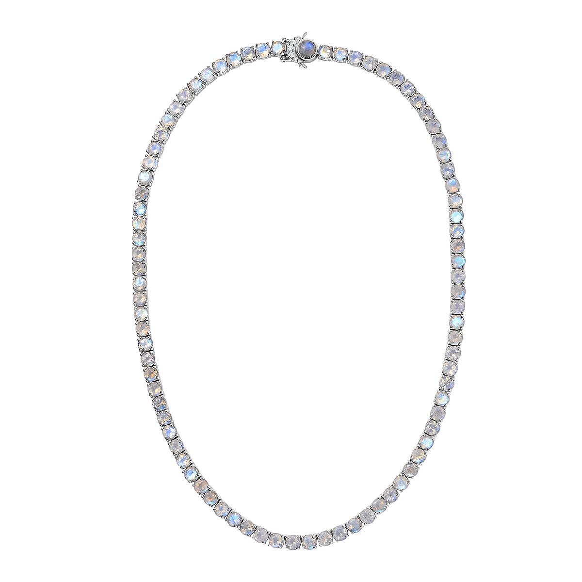 Moon Glow Moonstone and White Zircon Tennis Necklace 18 Inches in Rhodium Over Sterling Silver 45.60 ctw image number 2