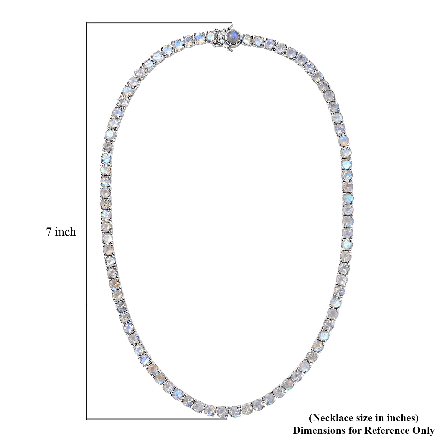 Moon Glow Moonstone and White Zircon Tennis Necklace 18 Inches in Rhodium Over Sterling Silver 45.60 ctw
