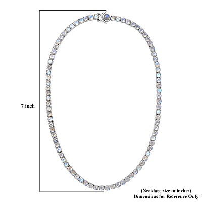 Moon Glow Moonstone and White Zircon Tennis Necklace 18 Inches in Rhodium Over Sterling Silver 45.60 ctw