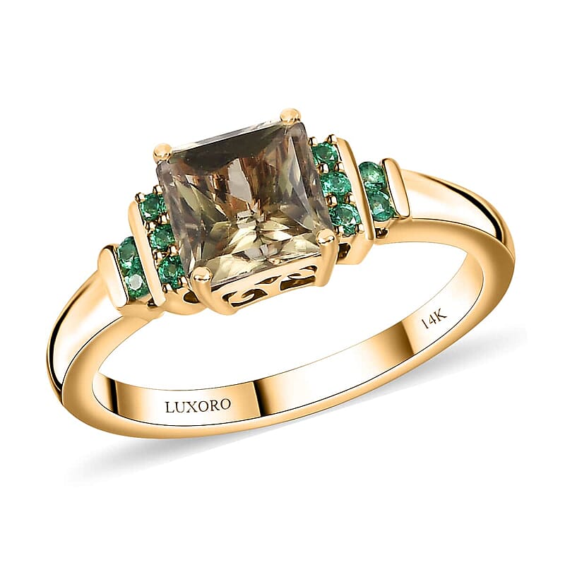 Luxoro 14K Yellow Gold AAA Turkizite and Boyaca Colombian Emerald Ring 4.30 Grams 2.30 ctw