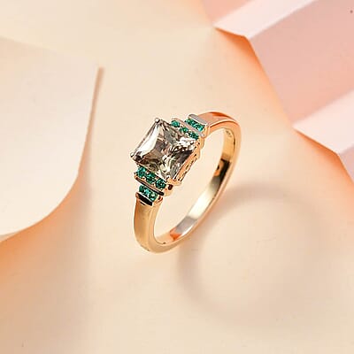 Luxoro 14K Yellow Gold AAA Turkizite and Boyaca Colombian Emerald Ring 4.30 Grams 2.30 ctw