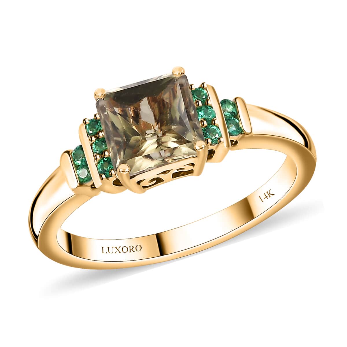 Luxoro 14K Yellow Gold AAA Turkizite and Boyaca Colombian Emerald Ring (Size 9.0) 4.30 Grams 2.30 ctw image number 0