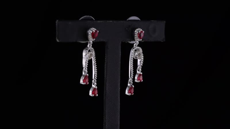Sanguine Sapphire Drop Earrings in Rhodium Over Sterling Silver 1.10 ctw