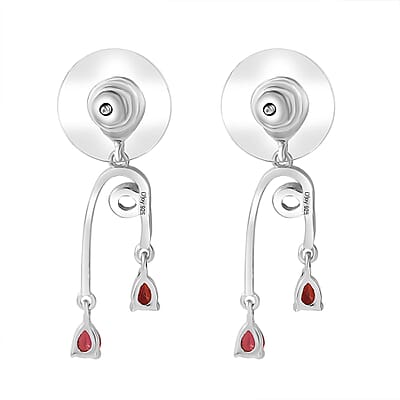 Sanguine Sapphire Drop Earrings in Rhodium Over Sterling Silver 1.10 ctw