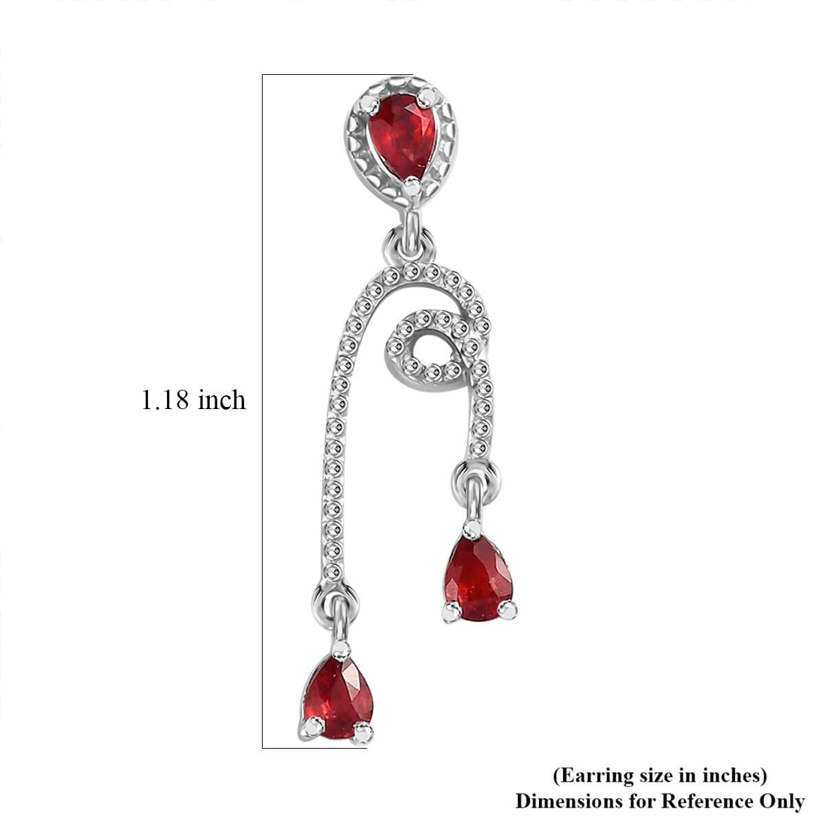 Sanguine Sapphire Drop Earrings in Rhodium Over Sterling Silver 1.10 ctw image number 4