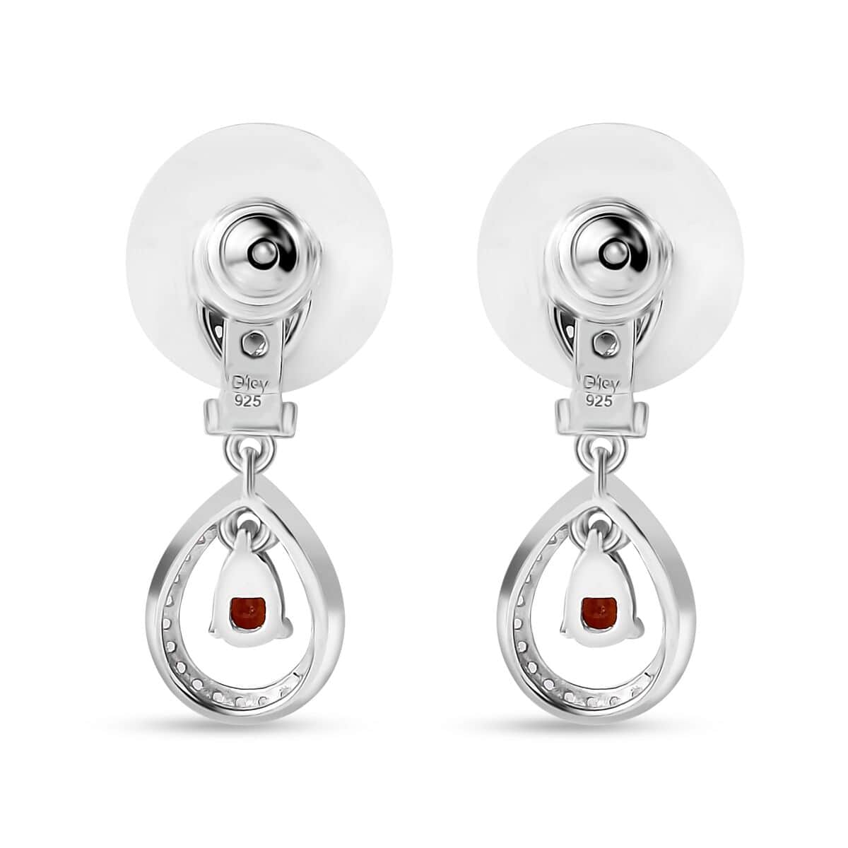 Sanguine Sapphire and White Zircon Drop Earrings in Rhodium Over Sterling Silver 1.30 ctw image number 3