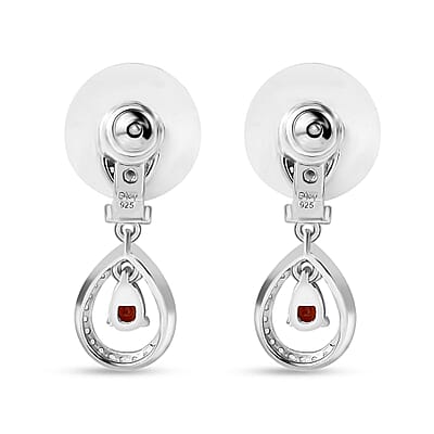 Sanguine Sapphire and White Zircon Drop Earrings in Rhodium Over Sterling Silver 1.30 ctw