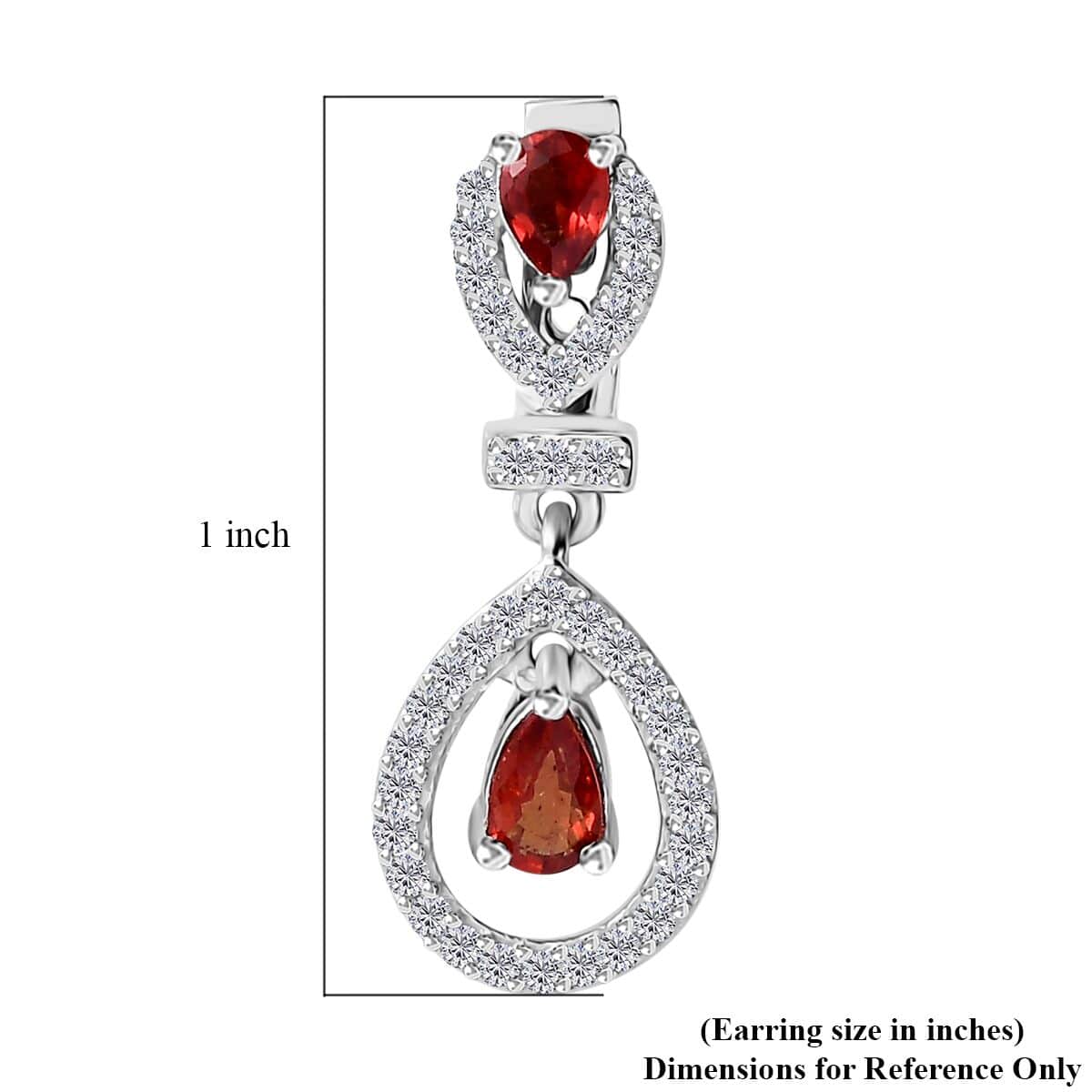 Sanguine Sapphire and White Zircon Drop Earrings in Rhodium Over Sterling Silver 1.30 ctw image number 4