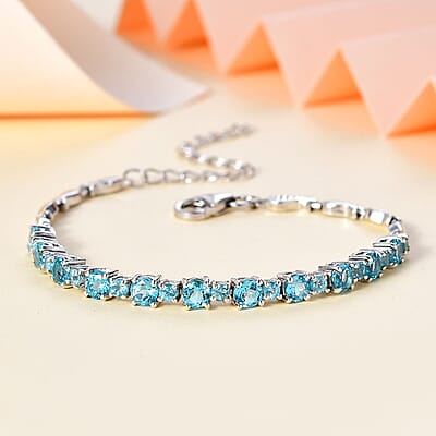 Betroka Blue Apatite Fish and Bubble Bracelet in Rhodium Over Sterling Silver (6.50-8.50In) 4.00 ctw