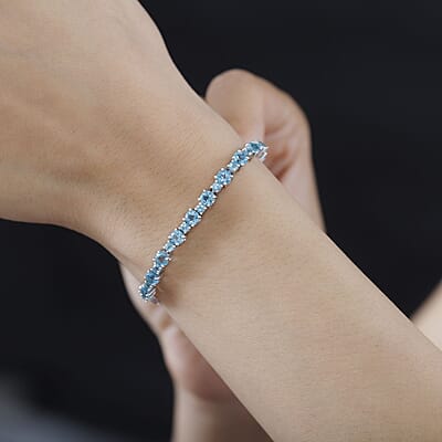Betroka Blue Apatite Fish and Bubble Bracelet in Rhodium Over Sterling Silver (6.50-8.50In) 4.00 ctw