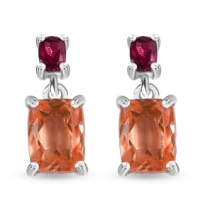 Morganique Quartz (Triplet) and Orissa Rhodolite Garnet Drop Earrings in Rhodium Over Sterling Silver 3.75 ctw