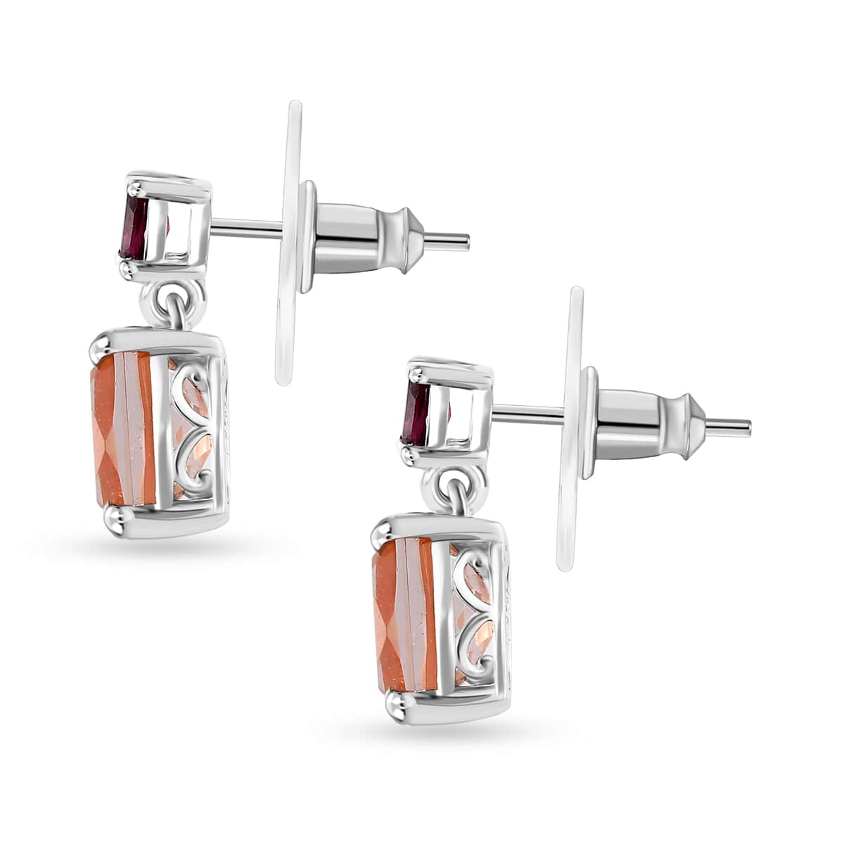 Morganique Quartz (Triplet) and Orissa Rhodolite Garnet Drop Earrings in Rhodium Over Sterling Silver 3.75 ctw image number 3