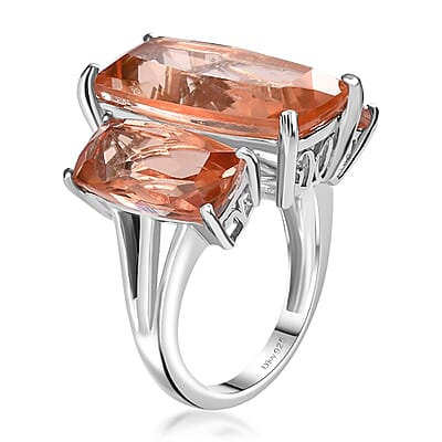 Morganique Quartz (Triplet) Trilogy Ring in Rhodium Over Sterling Silver (Size 6.0) 17.85 ctw